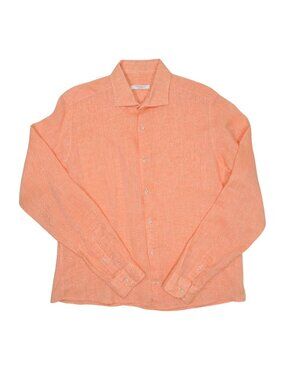 Antonelli Button Up Linen Long Sleeve Shirt in Orange